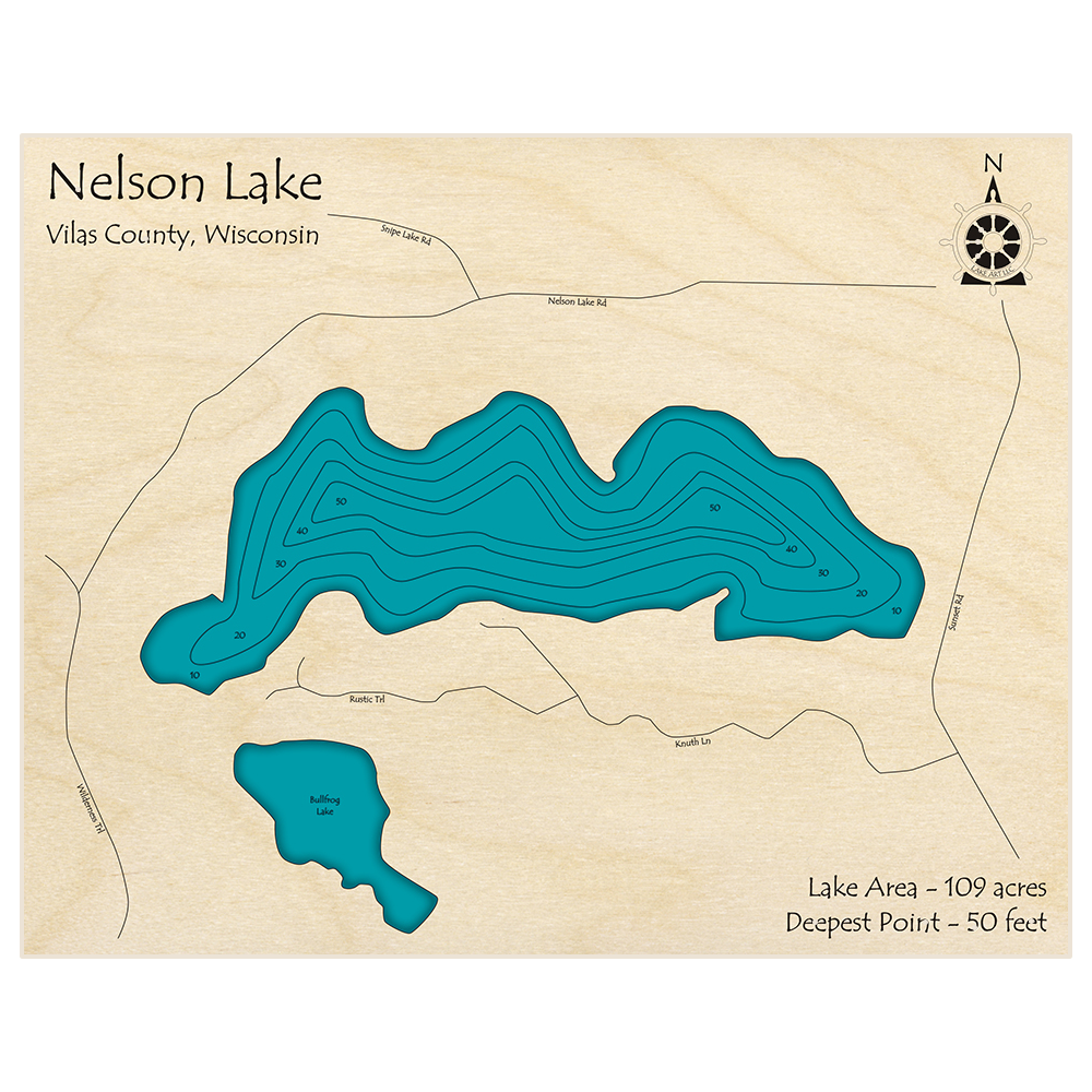 Nelson Lake 3D Custom Wood Map – Lake Art LLC