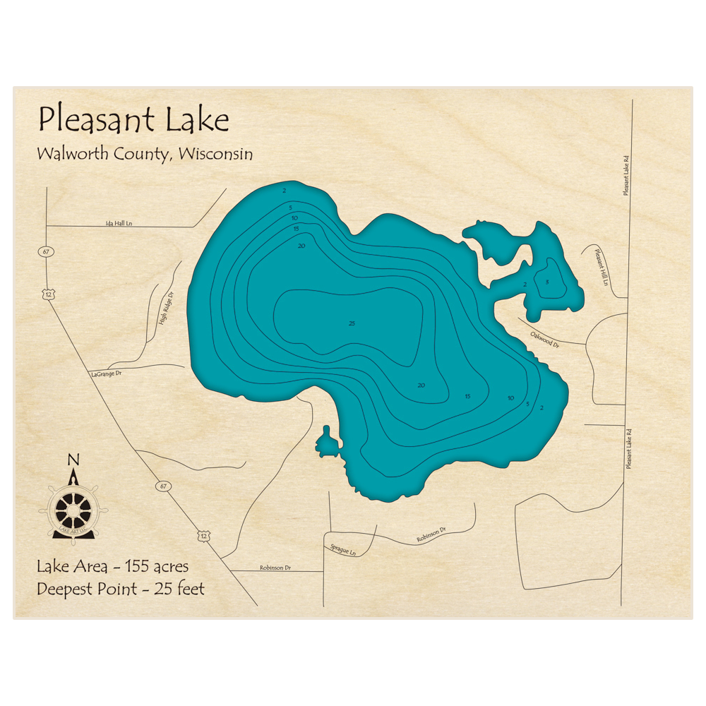 Pleasant Lake 3D Custom Wood Map – Lake Art LLC