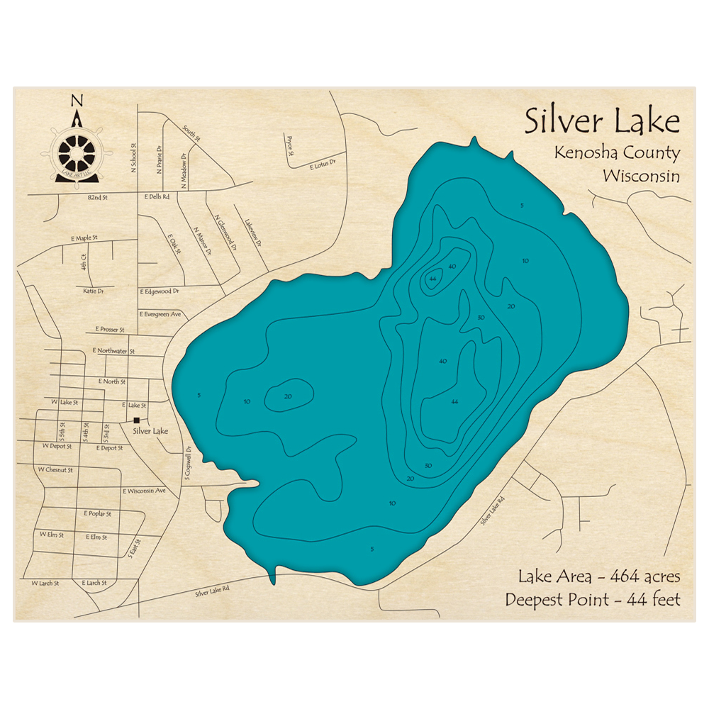 Silver Lake 3D Custom Wood Map – Lake Art LLC