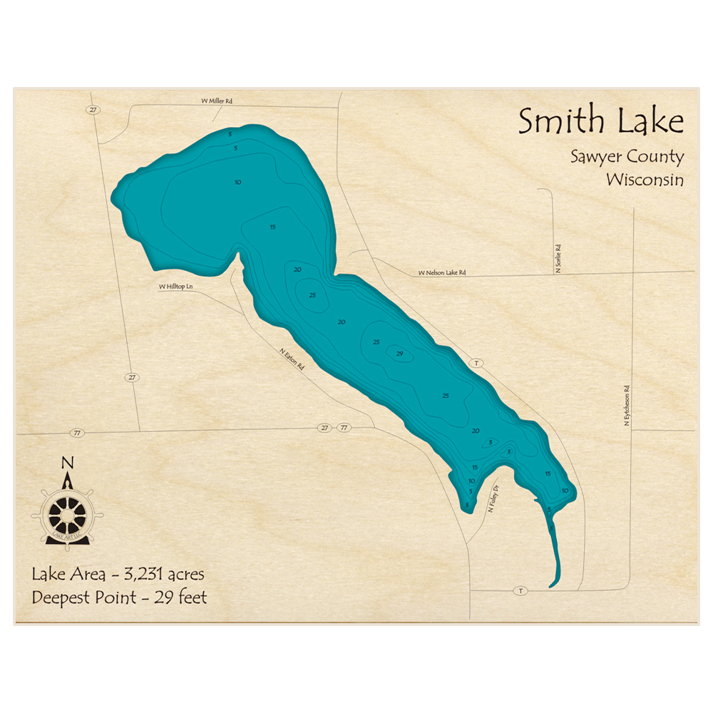 Smith Lake 3D Custom Wood Map – Lake Art LLC