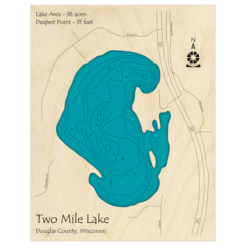 Two Mile Lake 3D Custom Wood Map – Lake Art LLC