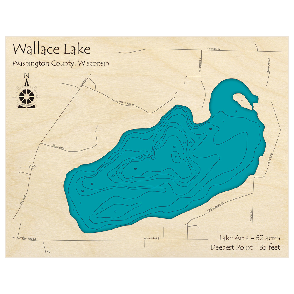 Wallace Lake 3D Custom Wood Map – Lake Art LLC