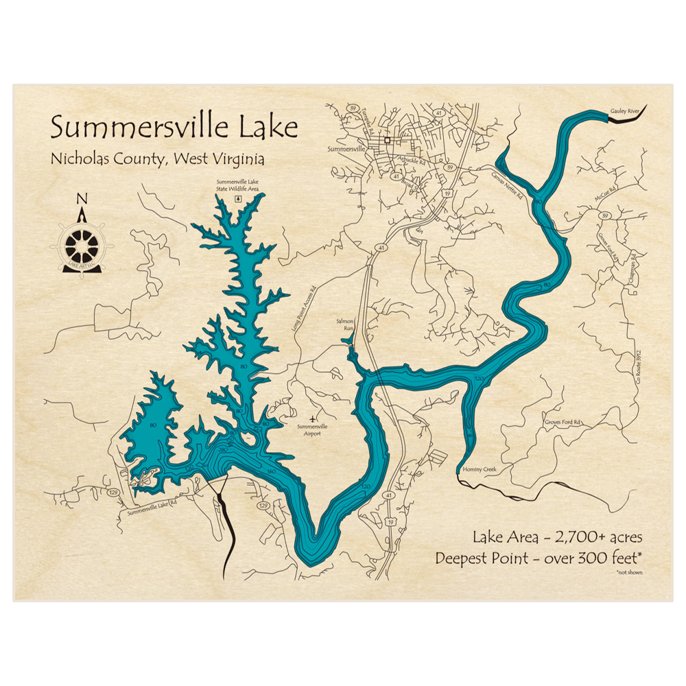 Summersville Lake 3D Custom Wood Map – Lake Art LLC